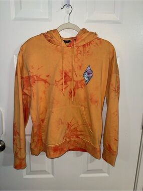 Empyre Hoodie Medium Orange Tie Dye Mushroom Crystal Graphic Pullover Skate Y2K